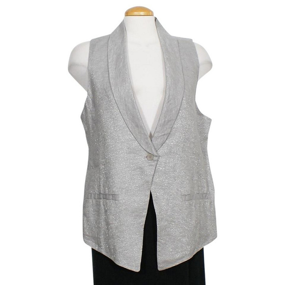 Gray Twinkle Linen Woven Shawl Collar Vest M